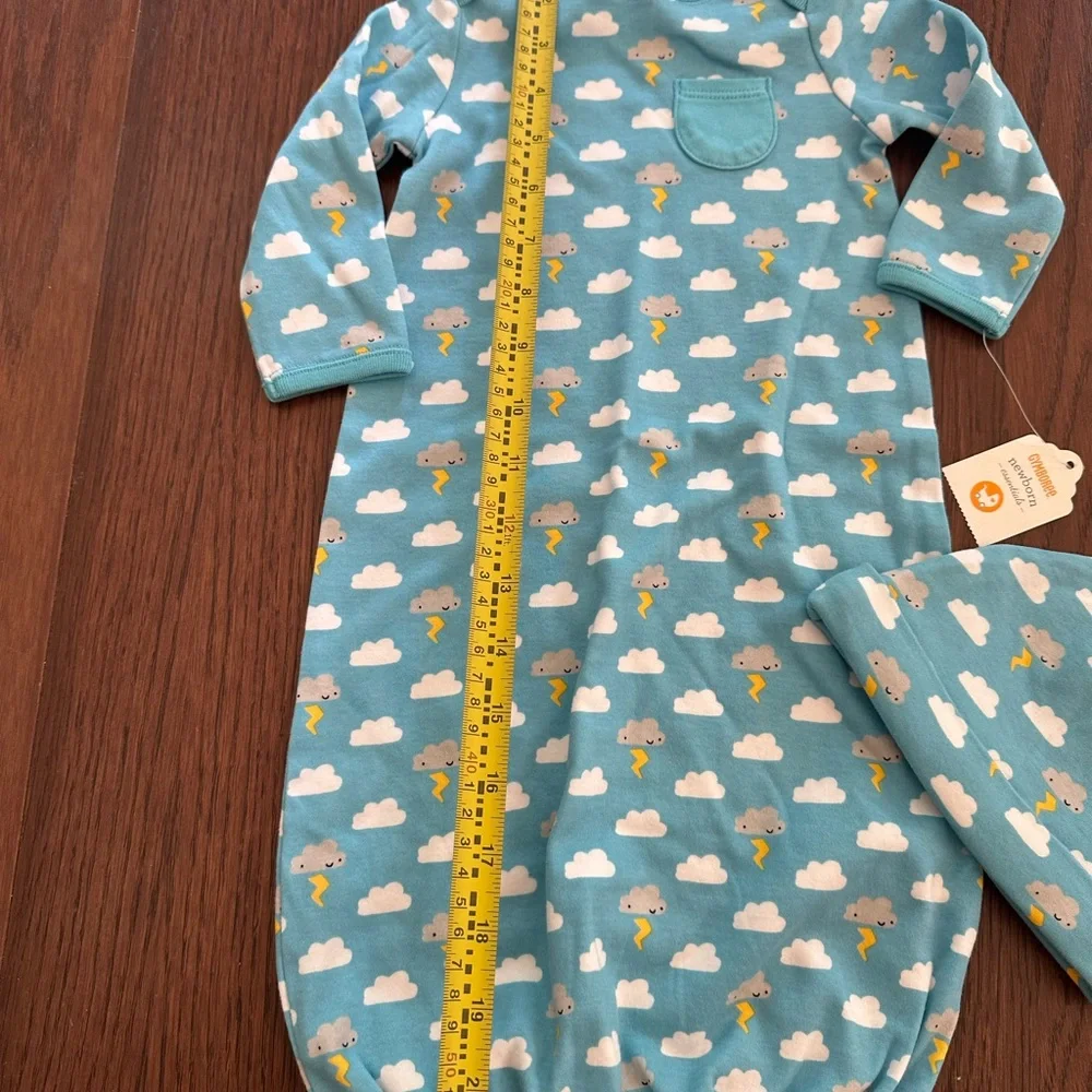 NWT GYMBOREE 6-9M Unisex Blue Cloud & Thunder Pajamas Layette Sleep Sack & Hat